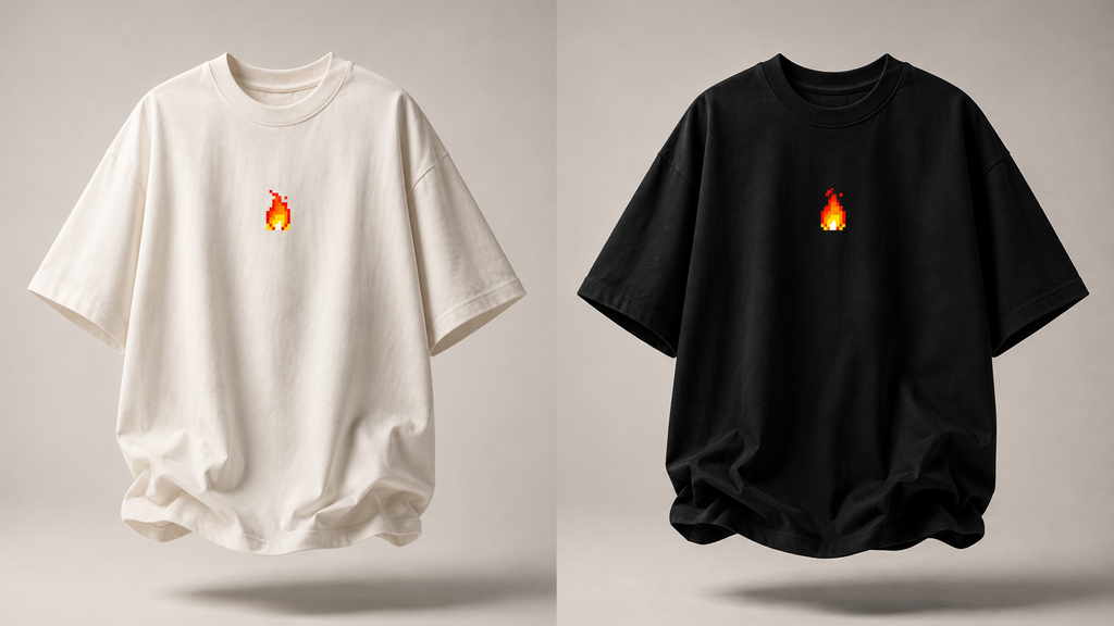 FLAME | Oversize T-shirt Blanc Cassé / Noir + Boîte Plantable