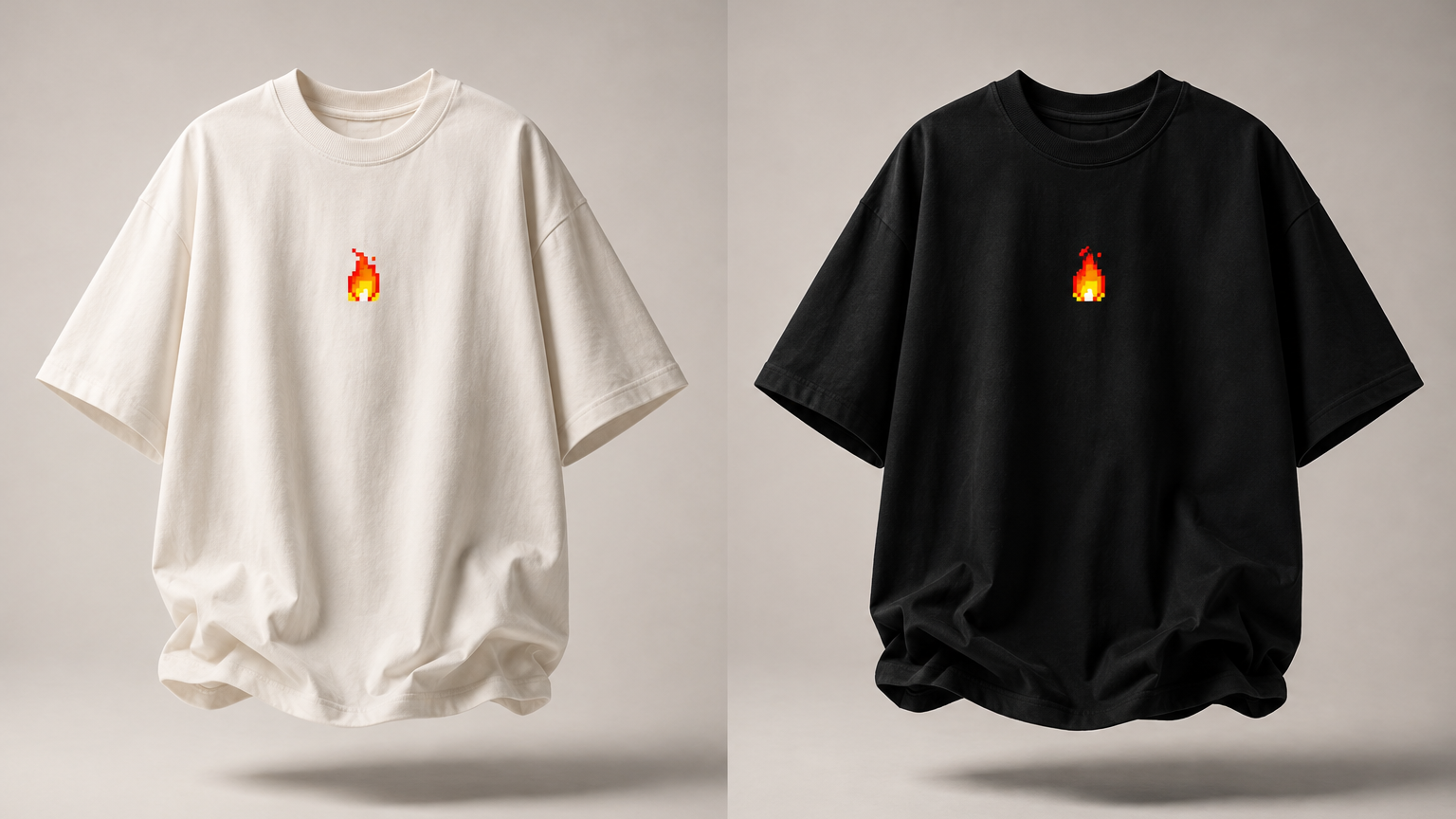 FLAME | Oversize T-shirt Blanc Cassé / Noir + Boîte Plantable