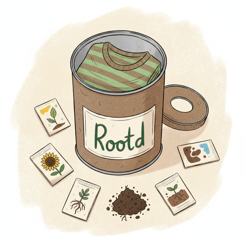 The Original Tee in a biodegradable can with seeds and soil